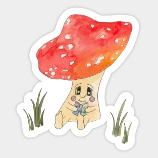 Cute Watercolor Mushroom Reading 4 Sticker